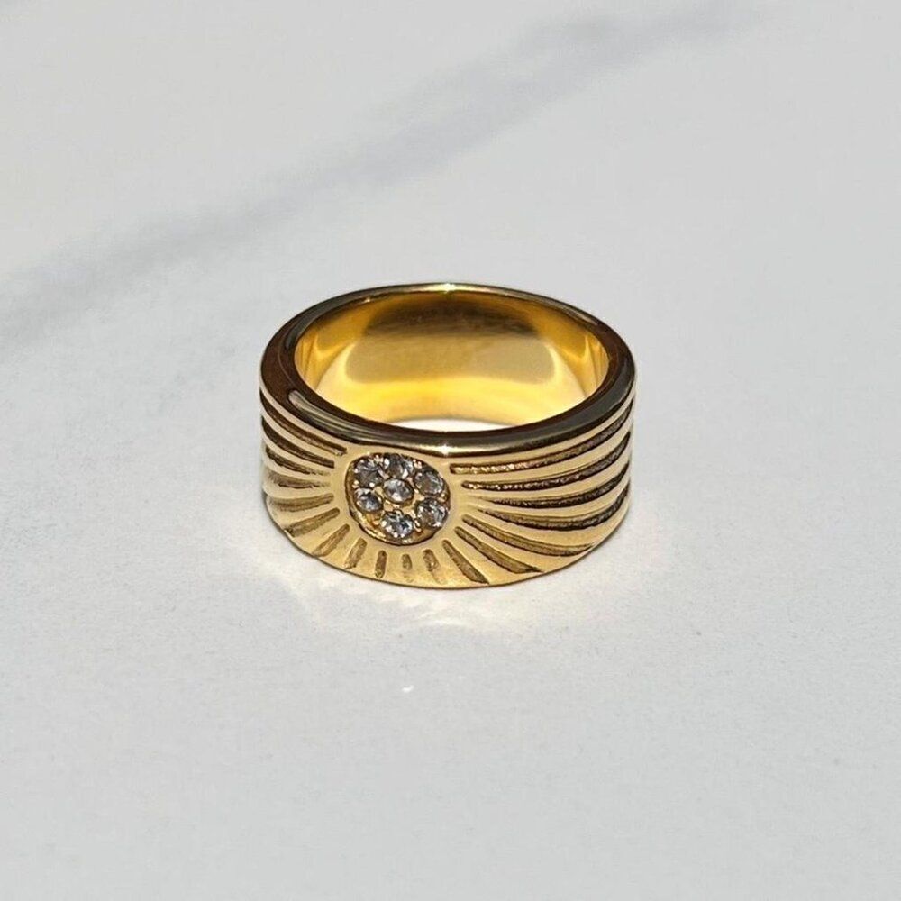 New! “Soline” Ribbed Gold Ring - Picture 3 of 5